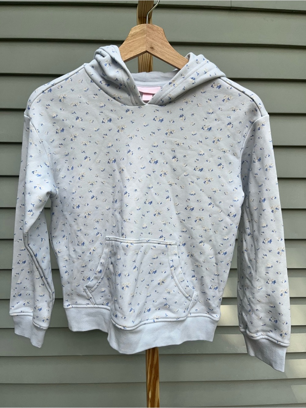 LoveShackFancy Light Blue Floral Print Girls' Hoodie Sweatshirt large new